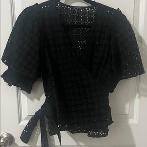 Black Eyelet Wrap Top